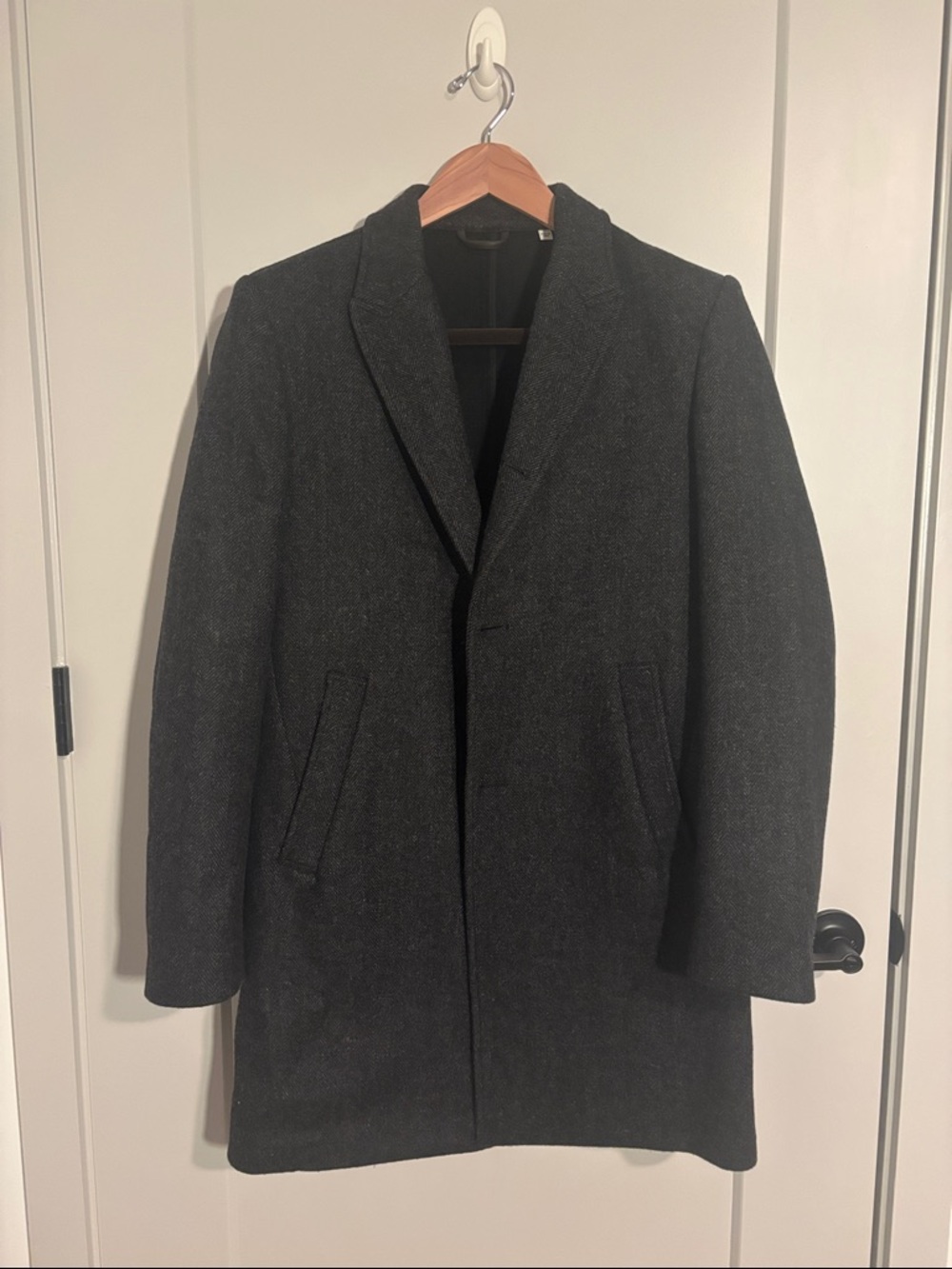 Billy Reid Charcoal Grey Men's Wool Car Coat/Overcoat